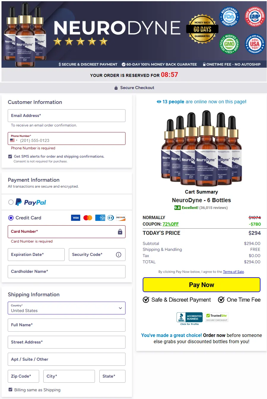 Secure NeuroDyne checkout page